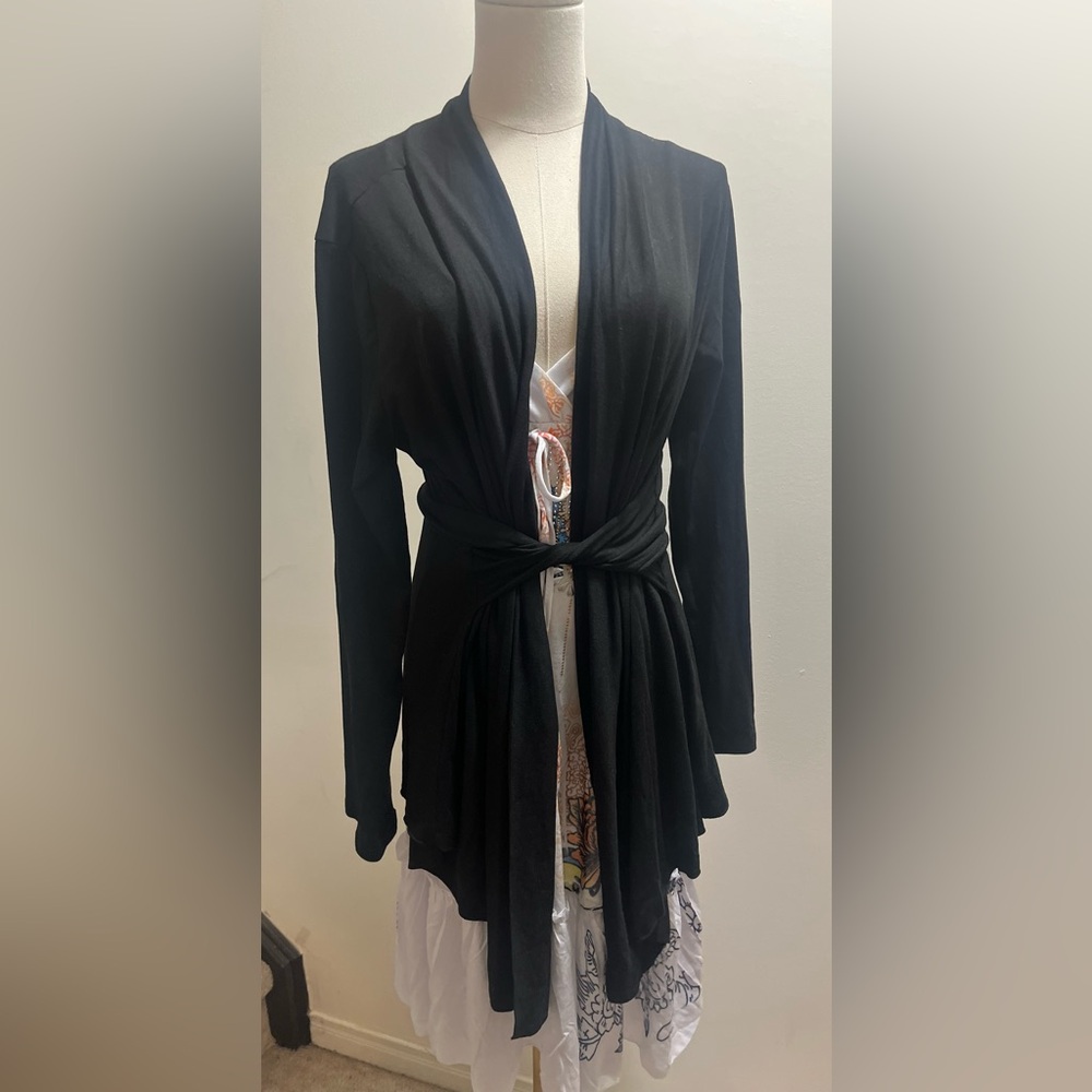 Black Open Front Cardigan with attached belt sz L